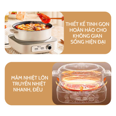 Nồi Lẩu Điện SOWUN SW6023 5L Hàng Chính Hãng, Đế Tách Rời Chống Dính Có Thể Chiên Xào Nấu Hoặc Dùng Để Ăn Lẩu