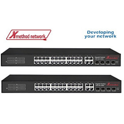 Bộ chuyển mạch 28-port unmanaged Gigabit Ethernet Switch, 24-port PoE, 4 Gigabit combo - Xmethod Network - Hàng chính hãng 