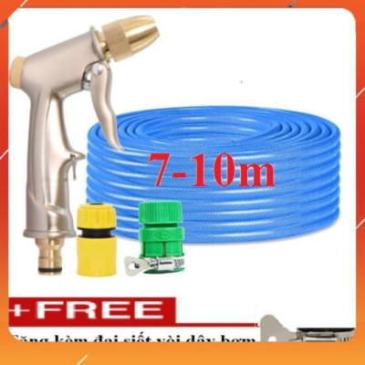 ️Evoucher Bộ dây vòi xịt nước rửa xe, tưới cây , tăng áp 3 lần, loại 7m, 10m 206701-1 đầu đồng,cút,nối vàng +  đai