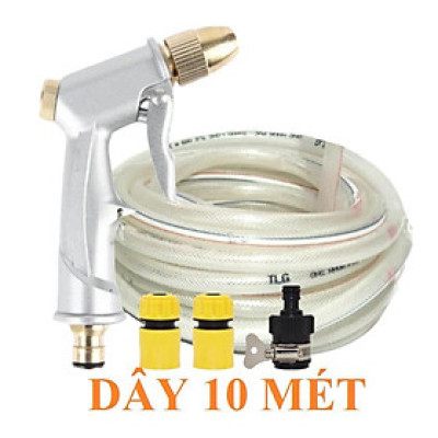 Bộ dây vòi xịt nước rửa xe, tưới cây . tăng áp 3 lần, loại 7m, 10m 206701 đầu đồng, cút, nối đen