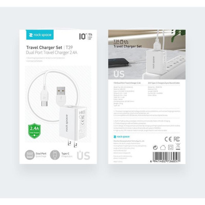 Bộ củ cáp sạc nhanh TypeC Rockspace T39 - Hàng chính hãng 