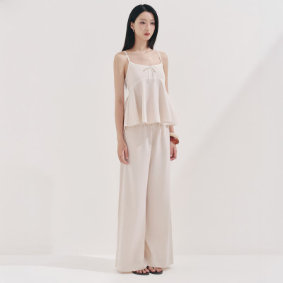 DOTTIE - Áo hai dây kẻ sọc phối vải - Be - T1106