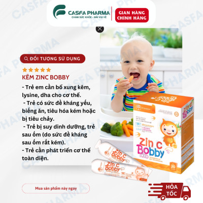 Kẽm ZIN C BOBBYKID TW Hanopharco, bổ sung Kẽm, Lysine, DHA, tăng sức đề kháng, hộp 20 gói