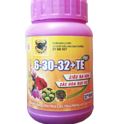 Phân bón lá đầu trâu MK 6-30-32+TE chuyên cho Lan - hoa Hồng và hoa cảnh giúp RA NHIỀU HOA - HOA LÂU TÀN hộp 100g