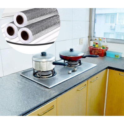 Cuộn 2m decal giấy dán bếp tráng nhôm cách nhiệt ô vuông bạc khổ 60cm keo sẵn dễ dàng lau chùi. Decor