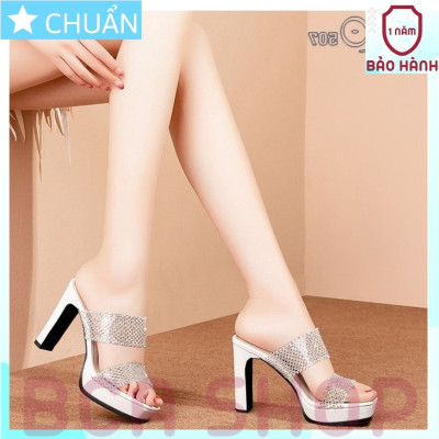 Giày cao gót nữ 8p hở mũi RO507 ROSATA tại BCASHOP đế trụ, quai trong thời trang, họa tiết cách điệu - màu trắng