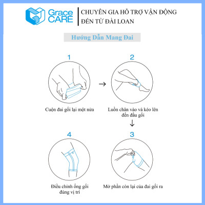 Đai Bó Cố Định Đầu Gối Grace Care KD320 – Vải Dệt 3D Thoáng Khí, Co Giãn, Hỗ Trợ Vận Động, Giảm Đau