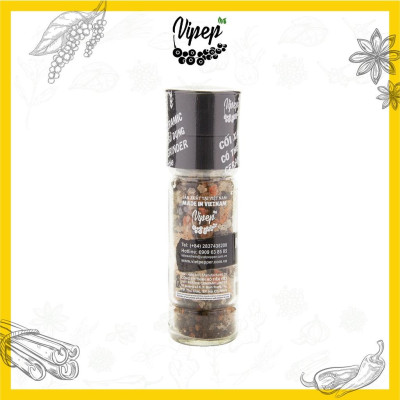 Muối Hồng Himalaya Tiêu Đen Tự Nhiên Cối Xay Vipep Hũ Thủy Tinh 90g