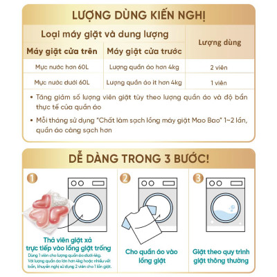Viên giặt xả Mao Bao - Chống mạt và kháng khuẩn 10g*5 viên (Hương lan nam phi và tuyết tùng)