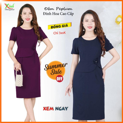 Đầm Peplum Kết Hoa Thủ Công Cực Sang