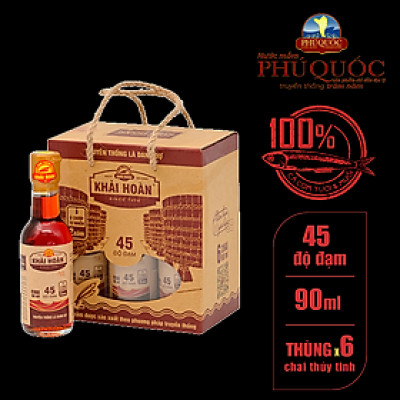 NƯỚC MẮM KHẢI HOÀN 45 ĐẠM CAO CẤP - 6 CHAI 90ML/HỘP