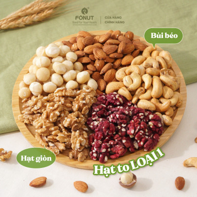Hỗn hợp Mixed Nuts 5 loại hạt tách vỏ Fonut Hũ 250g - 500g ( hạt óc chó đỏ / Vàng, hạnh nhân,mắc ca,điều)