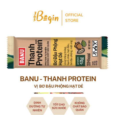BANU - THANH PROTEIN - BƠ HẠT DẺ ĐẬU PHỘNG - HỘP (10 THANH)