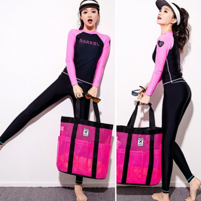 Set Đồ Bơi Ba Chi Tiết Đồ Bơi Nữ Tay Dài Quần Dài Màu Hồng Đen Chủ Đạo AT205 MayHomes Black-Pink Colored Long Sleeves And Long Pants Women Swimwear Set, UPF 50 Sun Protection