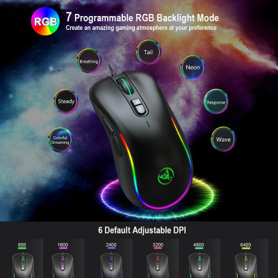 Tổ hợp bàn phím và chuột HXSJ J300 + V500  chơi game có thể lập trình ánh sáng RGB + Bàn phím chơi game một tay