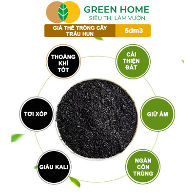 Trấu Hun Greenhome, Bao 5dm3, Sfarm, Giá Thể, Nguyên Cánh Không Lẫn Tạp Chất. Dùng Trồng Thuỷ Canh, Rau Mầm, Ươm Cây Con