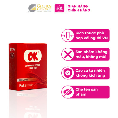 [Chính Hãng] Bao Cao Su Không Mùi OK Original Hộp 144 Cái - Pack 3