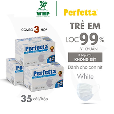 [Combo 3 - PERFETTA CHILDREN] - Khẩu Trang Y Tế Trẻ Em Chất Lượng Cao, Kháng Khuẩn, Chống Bụi Mịn, Màu Trắng, Bảo Vệ Tối Ưu, Đóng Gói Từng Cái - (35 cái/hộp)