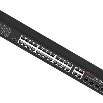 Bộ chuyển mạch 28 port unmanaged Ethernet switch, 24 port Fast Ethernet PoE, 4 Gigabit combo, 400W power supply - Xmethod Network - Hàng chính hãng 