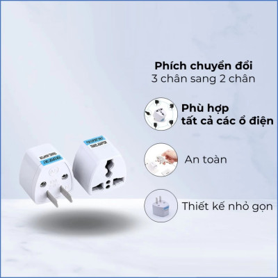 Phích Cắm Chuyển Đổi Ổ Cắm Từ 3 Chân Sang 2 Chân Dẹt, Tiện Dụng, Tiêu Chuẩn US - JP - Đài. TakyHome 8601-3chan