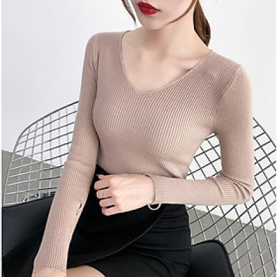 áo len gân cổ tim đơn giản nhiều màu al56