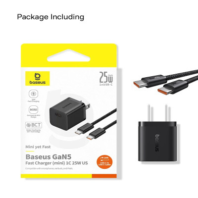 Bộ cốc sạc nhanh kèm cáp C to C Baseus Super Si Quick Charger 1C 25W Sets(PD/ QC3.0 Quick charger, With Cable) dùng cho sam sung S20, S21- Hàng chính hãng