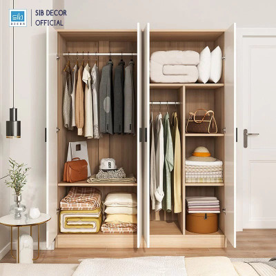 Tủ Quần Áo Phòng Ngủ Đơn Giản Màu Trắng Phối Vân Gỗ Sồi Thương Hiệu SIB Decor TA16
