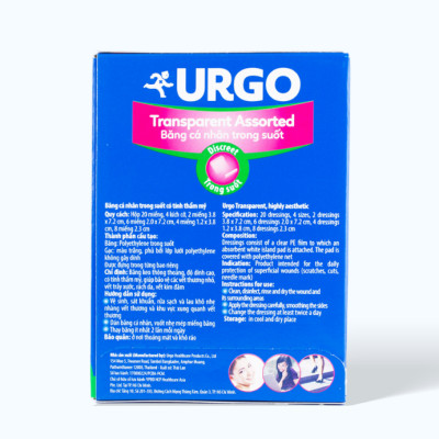 Băng cá nhân trong suốt URGO Transparent Assorted bảo vệ vết thương nhỏ 4 size (Hộp 20 miếng)