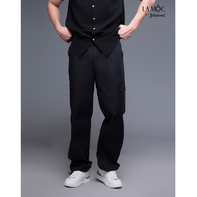 Quần nam kaki đen túi hộp rút ống 