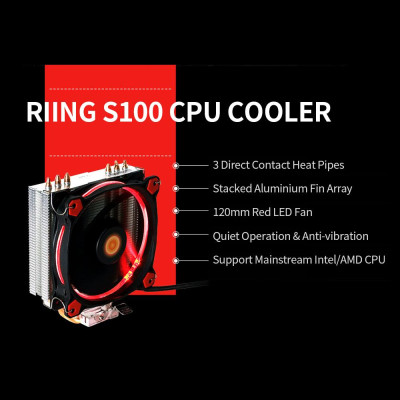Quạt chịu thủy lực Thermaltake CPU Air Cooler 120mm Red LED 3 Ống dẫn nhiệt tiếp xúc trực tiếp Vây nhôm cho Intel