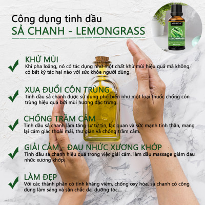 Tinh dầu xông phòng cao cấp gồm 2 chai tinh dầu nguyên chất: tinh dầu Sả chanh (50ml) + tinh dầu Bạc hà (50ml) Vemoda