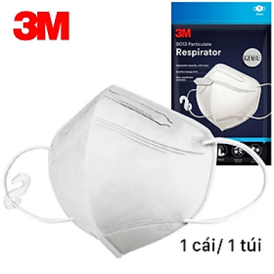 Khẩu trang KF94 3M 9013 Hàn Quốc lọc bụi, kháng khuẩn, có nẹp mũi kim loại, 2 màu trắng đen, 1 chiếc/túi