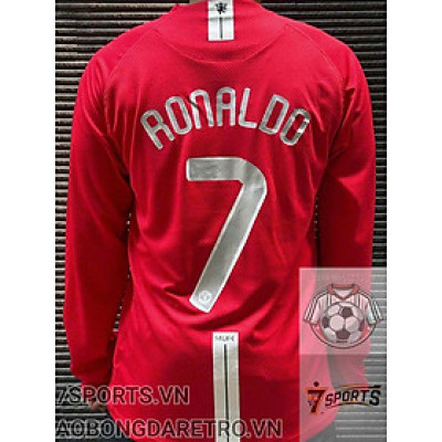 Áo Bóng Đá Retro Manchester United 2008 Dài Tay - Sân Nhà In Tên Ronaldo Số 7 bản cao cấp vải Cotton Polyester