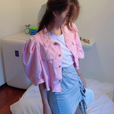 Áo khoác denim nữ tay bồng tiểu thư