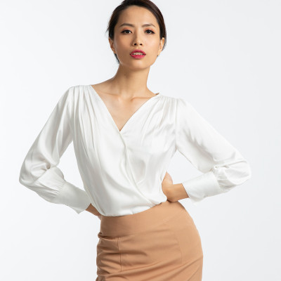 Áo Kiểu Nữ Áo Công Sở Cao Cấp Áo Đắp Vạt Thời trang thiết kế Hity TOP100 (Trắng Kim Cương)