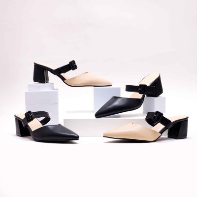 GIÀY CAO GÓT THỜI TRANG 5CM MULES MŨI NHỌN PHỐI KHÓA