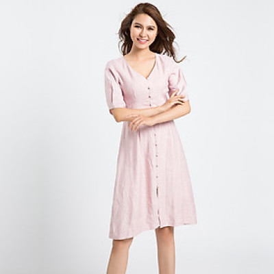 Đầm Công Sở Cao Cấp Đầm Dài Qua Gối Thời trang thiết kế Hity DRE077 (Hồng Anh Đào Sakura)