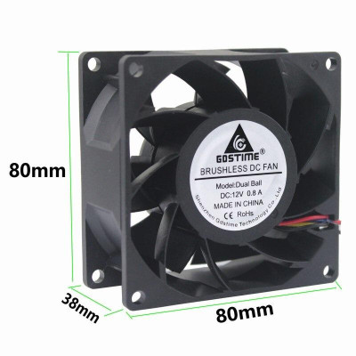 1Pcs Gdstime 11V Two Ball Bearing PC DC Cooling Fan 80x80x38mm 4Pin 4 Wires 8038 8cm Brushless Cooler Fan 80mm 14 Volt