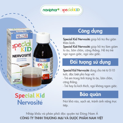 Siro Special Kid Nervosité - Hỗ trợ an thần, thư giãn thần kinh, giảm kích thích não bộ, giúp ngủ ngon, cải thiện chức năng não bộ sự tập trung phản xạ, trí nhớ - 125ml