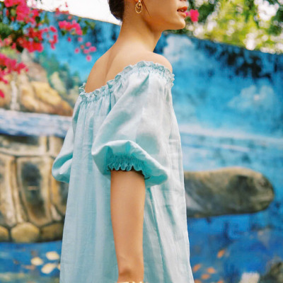 Đầm Midi Linen Thêu Tay Hạ Vy Dre210 thời trang thiết kế Hity
