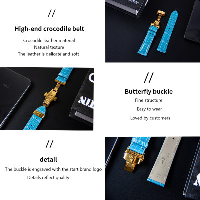 【START】Đồng hồ nam đá ngọc lam tự nhiên（Turquoise）đồng hồ kim cương chức năng hiển thị thứ ngày  đồng hồ cơ tự động dây da cá sấu Khóa bướm