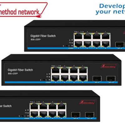 Bộ chuyển mạch 10 Port unmanaged Gigabit Ethernet, 8 port PoE, Passive 24V auto detection, 2SFP  Ethernet Switch - Xmethod Network - Hàng chính hãng 