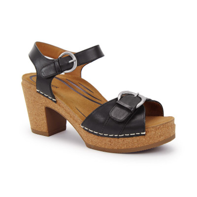Sandal sức khỏe nữ Aetrex Tory Black - giày cao gót 8p đế đệm da giảm đau chân