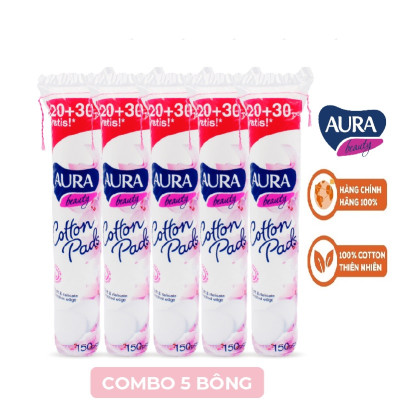 Combo 5 gói bông tẩy trang Aura Beauty Cotton Pads150 miếng (5x150)
