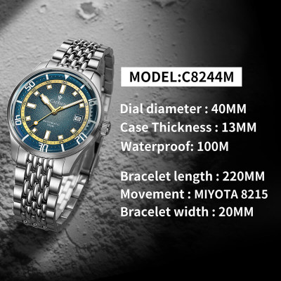 Đồng Hồ Nam Cadisen C8244M3 Chính Hãng Full Box Chống Nước Kính Chống Xước Dây Thép BH 2 Năm Máy Cơ