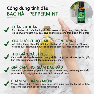 Tinh dầu xông phòng cao cấp gồm 2 chai tinh dầu nguyên chất: tinh dầu Sả chanh (50ml) + tinh dầu Bạc hà (50ml) Vemoda