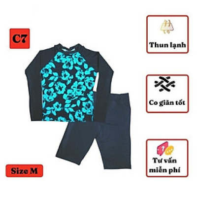 Đồ bơi nữ từ 35-60kg, chất polyester - Áo bơi tay dài cho bé phát triển bơi lâu mà không sợ lạnh