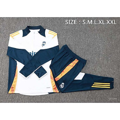 Bộ Quần Áo Thể Thao Nỉ Real Madrid - Trắng bản nhập Trung cao cấp
