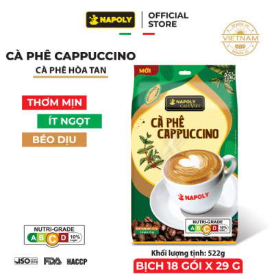 Cà Phê CAPPUCCINO Napoly Coffee Arabica/Robusta Hòa Tan Giữ Hương Vị Cà Phê, Đậm Đà, Thơm Béo Của Sữa