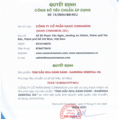 Tinh dầu hoa Dành Dành thiên nhiên nguyên chất Nano Cinnamon 10/30/50/100ml - làm dịu, tích cực. Có kiểm định